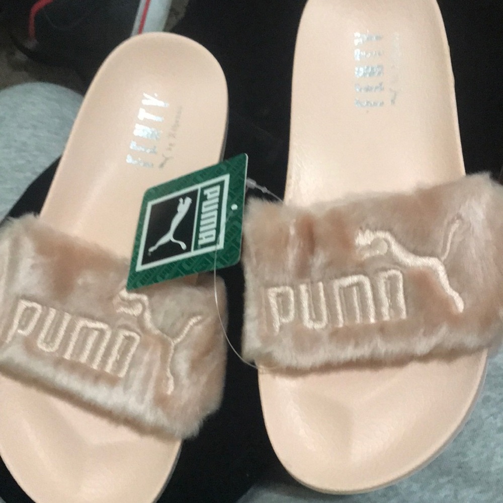 Puma pink fur slides by Rihanna